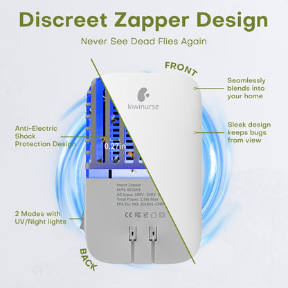 Kiwinurse Bug Zapper Indoor Plug in - 3000V Fly Zapper Flying Insect Trap for Flies, Fruit Flies, Gnats, Moths for Indoors with Lights